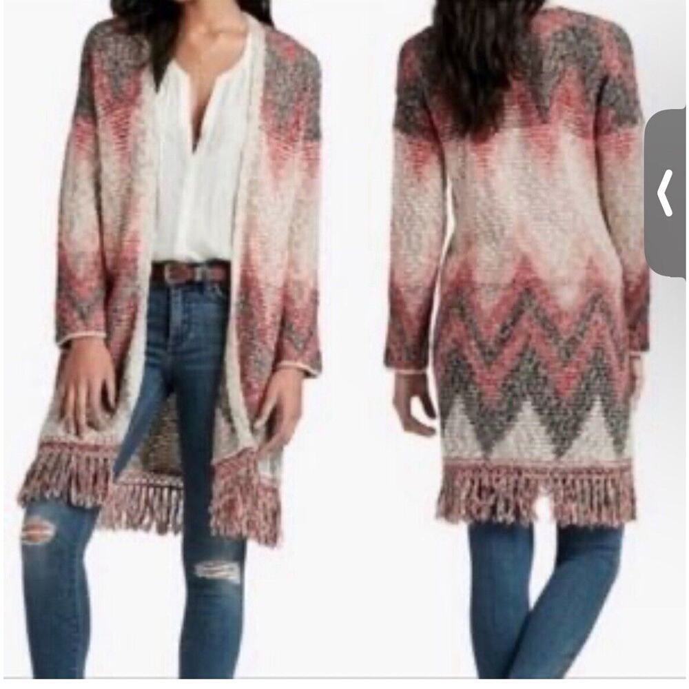 Lucky Brand Women's Fall Colors Fringed Long Kimono Cardigan Size XS Western